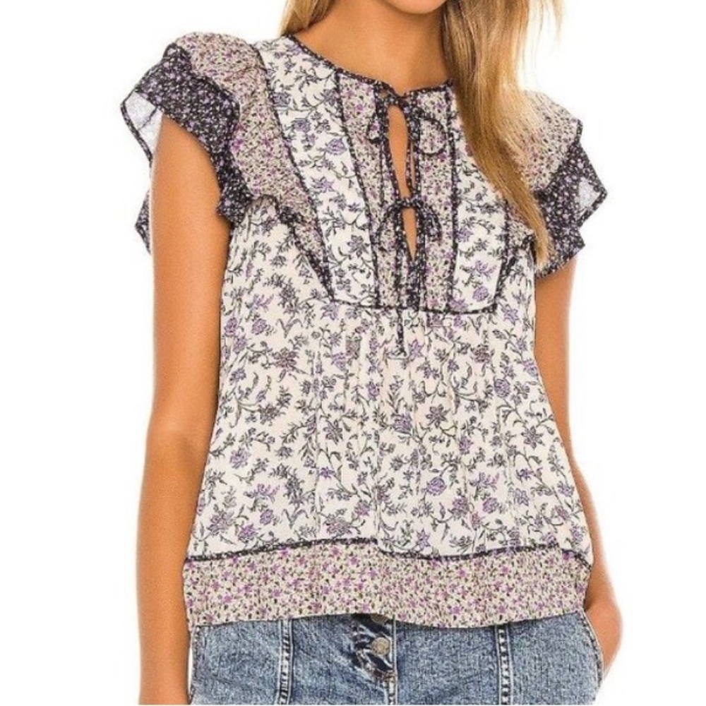 Ulla Johnson Cora Top‎ Cream Purple Floral Print Ruffle - Picture 9 of 9